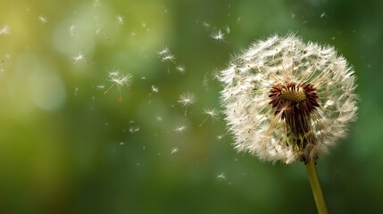 Dandelion Seed Dispersal in Nature, Symbolizing Journey, Graduation, and the Concept of New Beginnings.