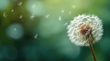 Dandelion Seed Dispersal in Nature, Symbolizing Journey, Graduation, and the Concept of New Beginnings.
