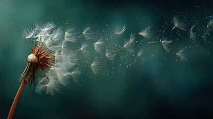 Dandelion Seed Dispersal in Nature, Symbolizing Journey, Graduation, and the Concept of New Beginnings.
