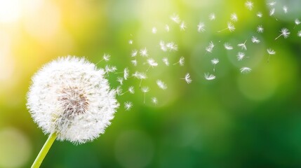 Dandelion Seed Dispersal in Nature, Symbolizing Journey, Graduation, and the Concept of New Beginnings.
