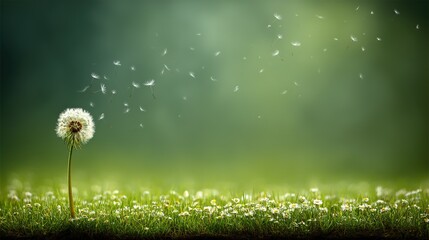 Dandelion Seed Dispersal in Nature, Symbolizing Journey, Graduation, and the Concept of New Beginnings.