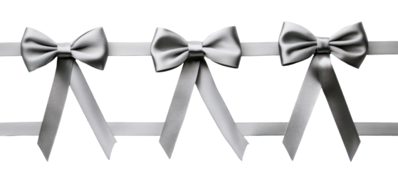Three Silver Ribbons with Bows on Transparent Background for Festive Decorations