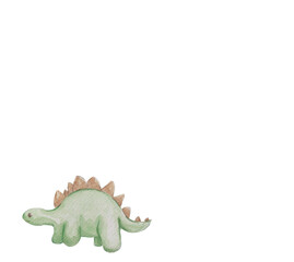 Hand-painted watercolor illustration of a Stegosaurus dinosaur with plates on its back. Prehistoric herbivore art, perfect for dinosaur themes, kids’ projects, education, and creative designs. By me. 