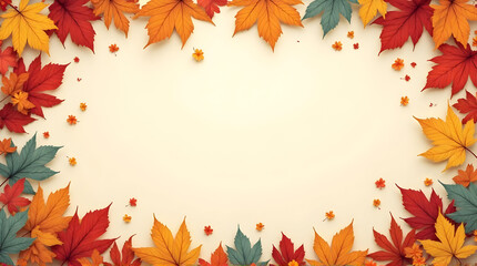 Obraz premium Colorful Autumn Leaves Border Frame on Beige Background