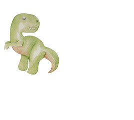 Adorable hand-painted watercolor illustration of a green Tyrannosaurus Rex dinosaur. Perfect for kids’ projects, prehistoric themes, decorations, invitations, and educational designs. Created by me