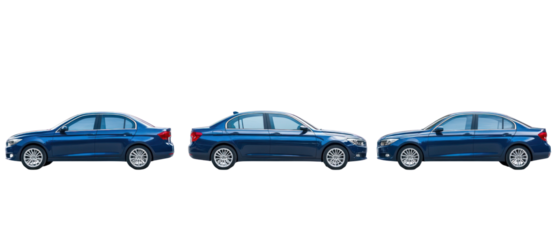 Three Blue Pixelated Cars In A Row Against A Transparent Background