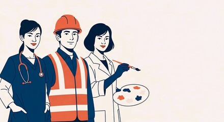 Labor Day Celebration of Diverse Workers and Teamwork in Various Occupations