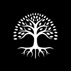 Modern tree silhouette logo with roots on dark background, ideal for herbal brands, natural lifestyle, and eco product identity.