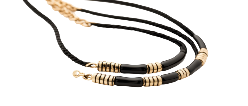 Elegant Black Necklace With Golden Details Isolated On Transparent Background