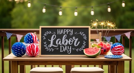 Labor Day Celebration Outdoor Table Setting with Patriotic Decor Honoring Workers and Teamwork