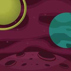 Colorful Space Landscape with Planets and Stars Vector Illustration