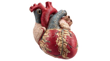 A detailed anatomical model of a human heart on a white background.