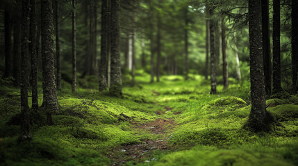 Fototapeta premium Green forest environment. Beautiful Forest