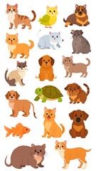 Fototapeta premium Cute cartoon pets on a white background
