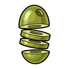 Sliced green olives, a food illustration.