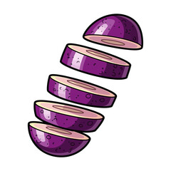 A bright red apple artfully sliced into several pieces, floating in the air against a white background.