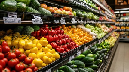 Obraz premium Fresh produce display grocery store food photography urban supermarket close-up view healthy eating concept
