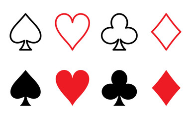 Suit deck of playing cards. Hearts, diamonds, clubs, and spades symbol. Transparent PNG and vector illustration.