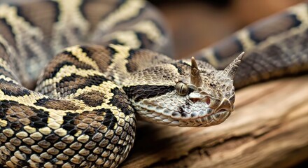 Obraz premium Calm Rhinoceros Viper Macro Shot with Overcast Light and Golden Ratio