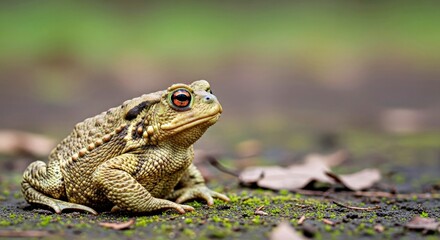 Fototapeta premium Contemplative Common Toad Wide-Angle with Overcast Light
