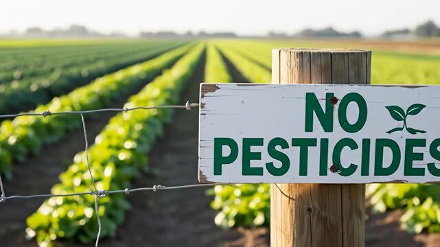 No Pesticides" sign in field