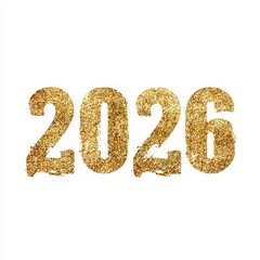 Golden glitter numbers 2026 on a clean white background, representing celebration, new beginnings, and the upcoming year, perfect for festive designs and promotional materials
