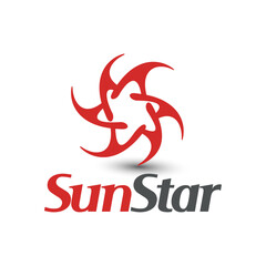 Abstract SunStar Logo Featuring Swirling Red Shapes in Unique Design