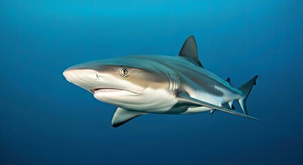 Obraz premium Reef Shark Symmetrical Portrait with Soft Ambient Underwater Light