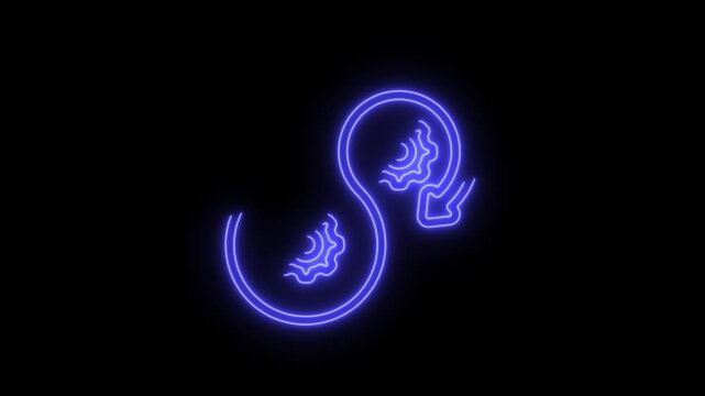 A neon-style icon representing two interlocking gears within a continuous, looping arrow, forming an "S" shape.