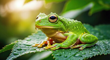 Obraz premium Lively Green Tree Frog, Sun-Drenched and Super-Sharp