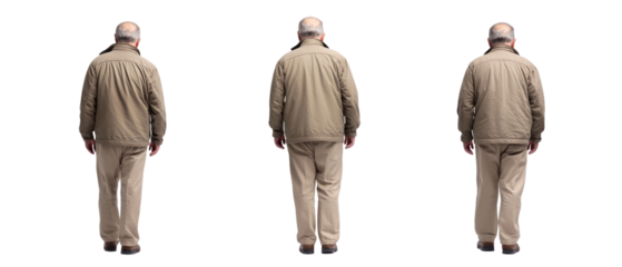 Rear View of Three Men in Casual Attire on Transparent Background