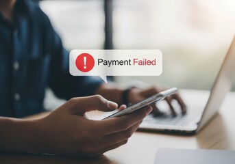 Person looking at phone with payment failed notification
