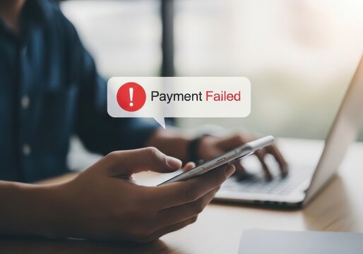 Person looking at phone with payment failed notification