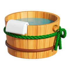 Wooden Bath Tub with Towel