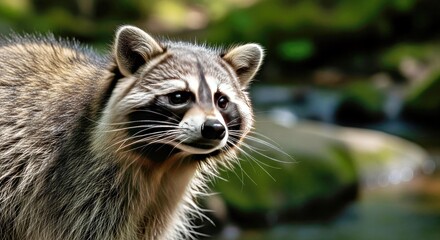 Fototapeta premium Mischievous Raccoon Three-Quarter Shot with Super-Sharp Focus