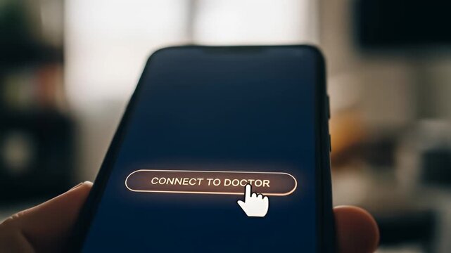 Hand holding smartphone with 'Connect to Doctor' button, with cursor icon on screen