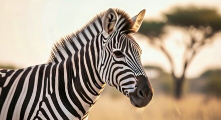 Fototapeta premium Peaceful Zebra Mid-Chest Shot with Evening Glow and Complex Patterns