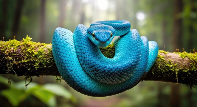 Mysterious Backlit Blue Viper, Photorealistic Full Body Portrait