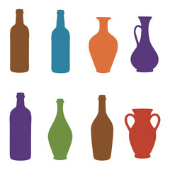 Colorful collection of various bottle and vase shapes and designs
