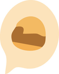 The image shows a simple flat vector illustration of a round bread bun with a golden top and a darker brown base inside a beige speech bubble shape.