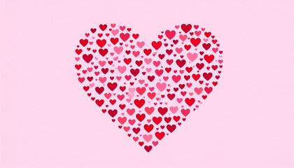Romantic heart composition of small red and pink hearts on a pastel background. Symbol of love, Valentine's Day, affection, and celebration.