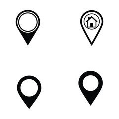 Collection of simple map pin icons in black and white