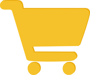 The image shows a simple flat illustration of a yellow shopping cart with two wheels, symbolizing online shopping or retail commerce. © Svutlana 