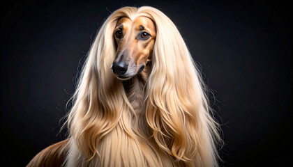Afghan hound dog portrait, 