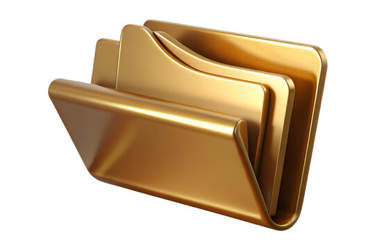 Photo of golden folder with papers isolated on transparent background