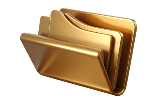 Photo of golden folder with papers isolated on transparent background