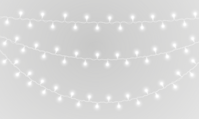 PNG transparent banner with festive lamp garland and glowing light string great for celebration footer or winter carnival featuring abstract motif in gold and blue graphic style