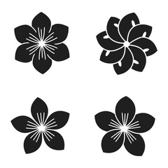Collection of simple black and white flower icons on white background