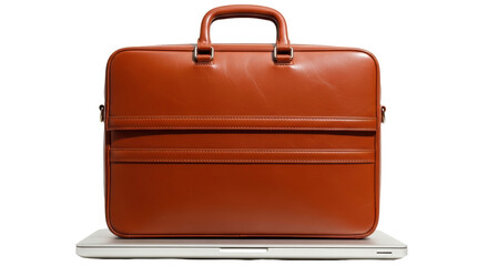 Isolated leather briefcase on laptop