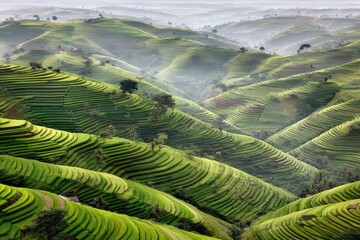 Lush terraced rice paddies